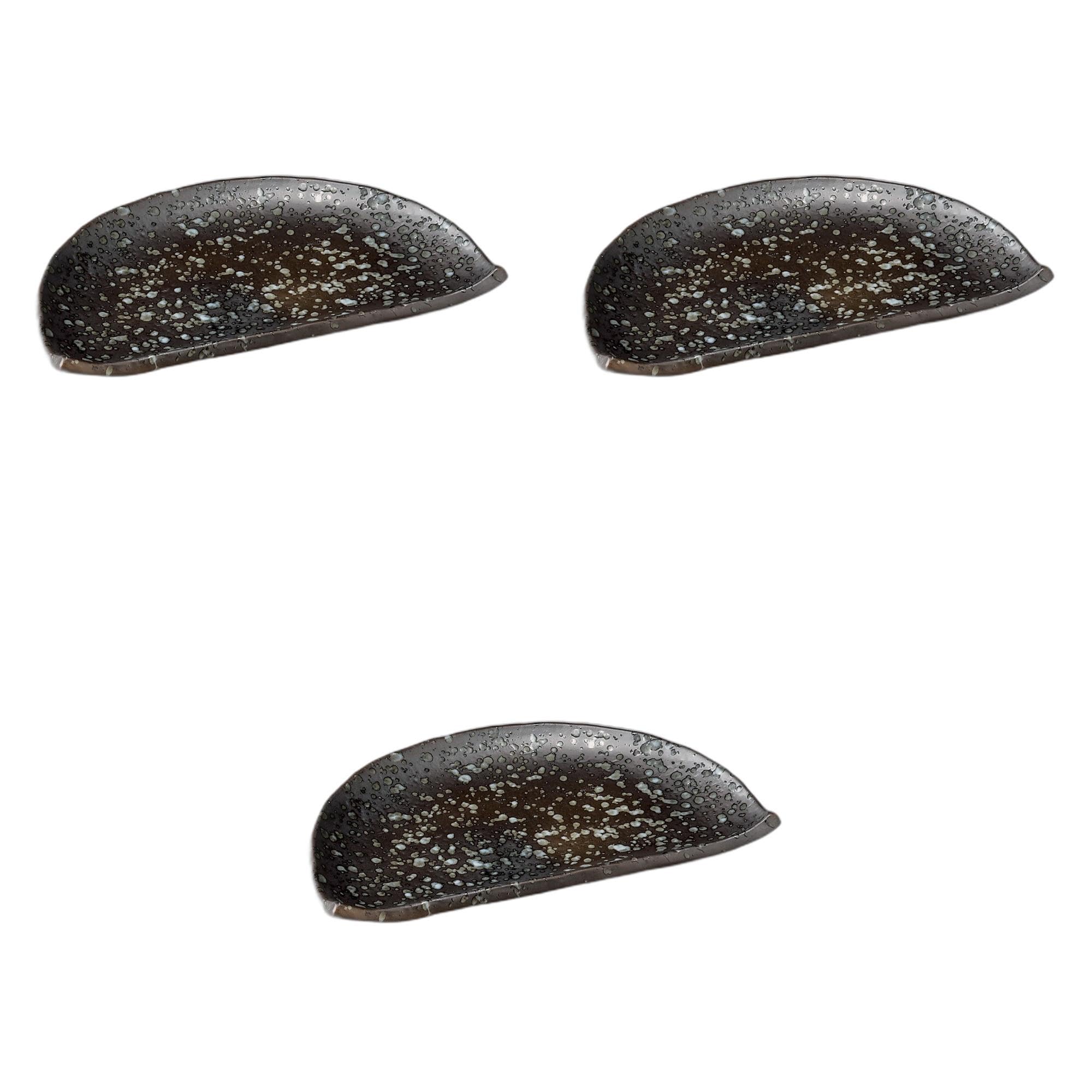 

Set of 3 Black Wisteria Plates x x Irregular Shape Ceramic Setomonohonpo 7.0 Half-Moon [21.4 12.7 1.9 cm] Plates, Reinforced,