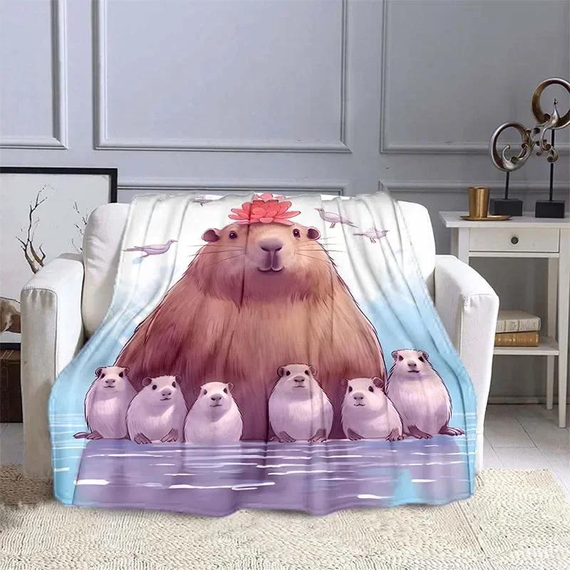 MINISO Capybara Printed Blanket Children Adult Blanket Soft and Warm Bedding for Bed Sofa Outdoor Travel Cover Blanket