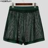 INCERUN Men Elastic Waist Mesh Sheer Stitching Beach Mini Pants Shorts Home Wear