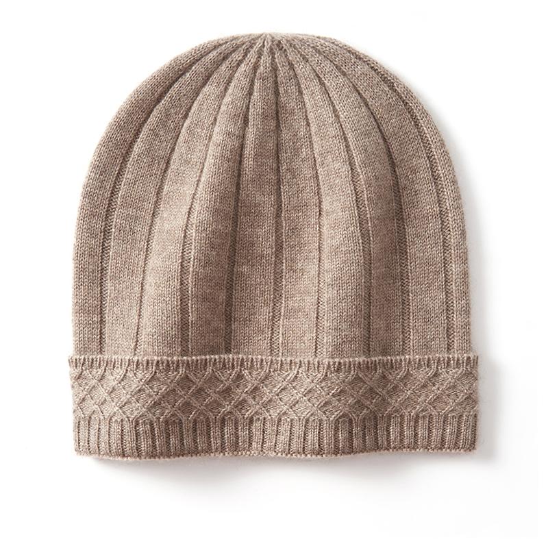 

100%Cashmere Women s Vertical Grid Jacquard Knitted Hat For Winter Solid Color Thick-Warm Ear Protection Headband Cap For Men верблюд