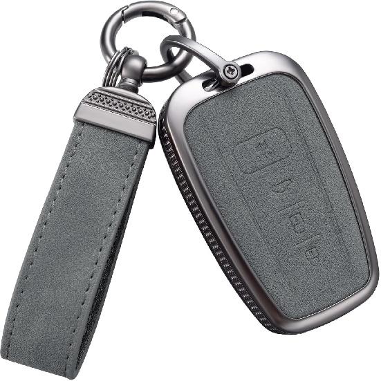 YO&YOYE Compatible with Toyota Key Fob Cover with Keychain Leather Key Case Protector for Avalon Camry Corolla RAV4 Sequoia Highlander Smart Key