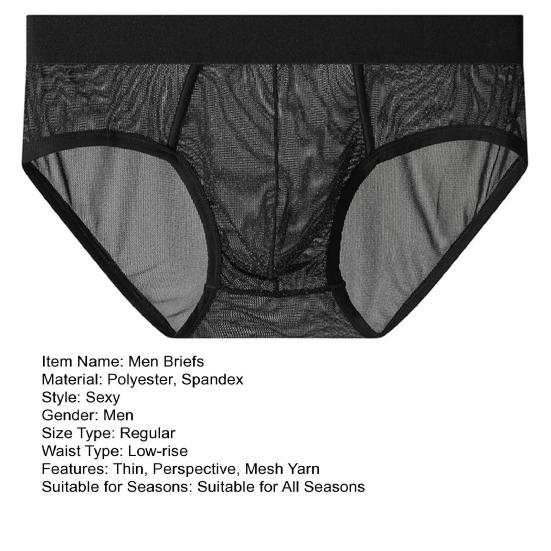 Men Briefs Low Waist Thin Yarn Breathable Panties Perspective Mesh Solid Color Design Elastic Men Underwear