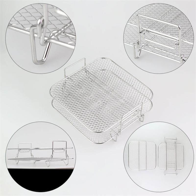 2-Layers Air Fryer Rack Stainless Steel Stackable Grid Grilling Rack Basket for 5-6.8QT Air Fryer Oven Steamer Cooking BBQ Tool