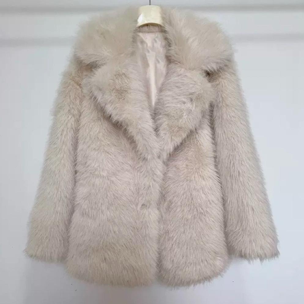 Women's Winter Short Elegant Solid-Color Coat with Soft Faux Fur Collar for Warmth