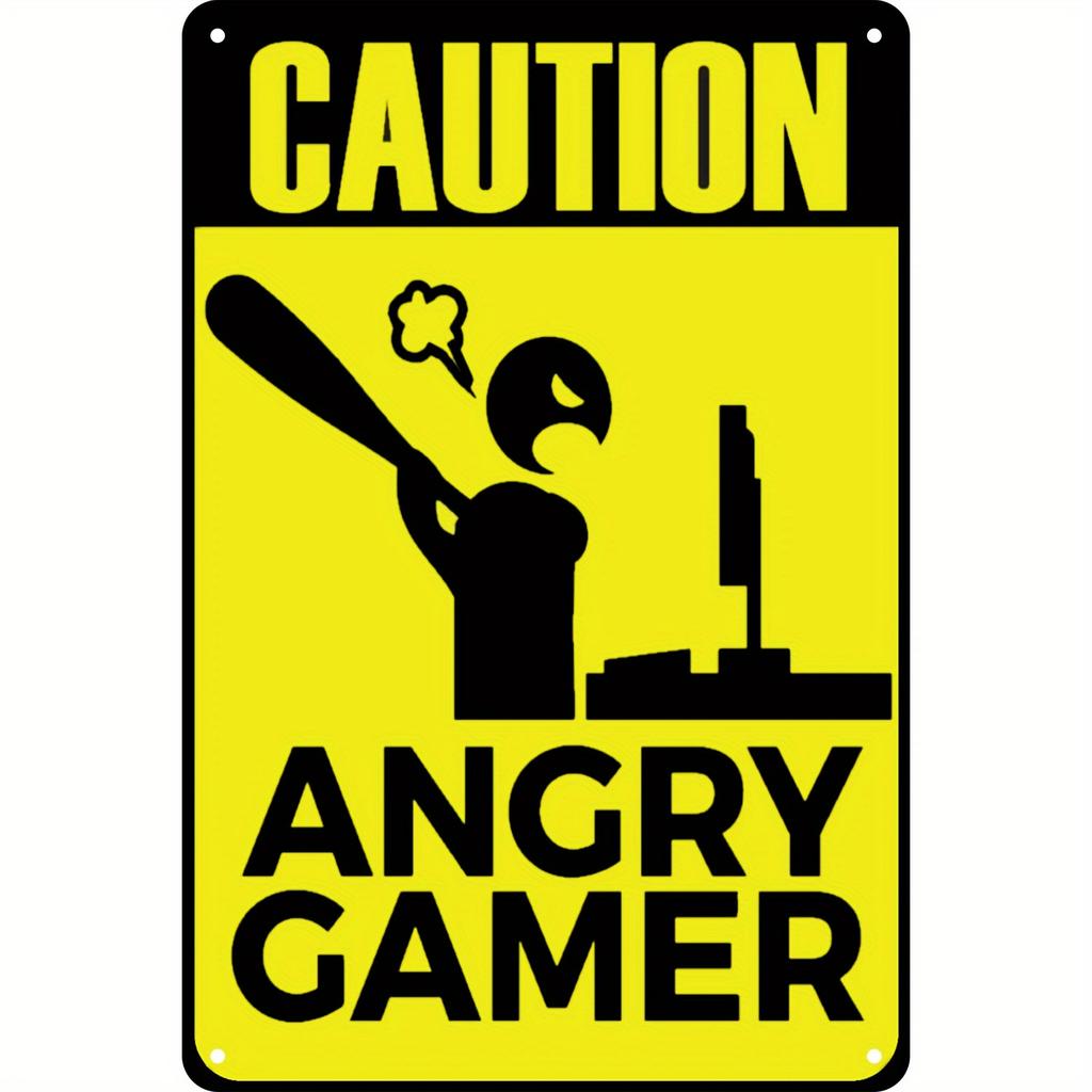 Angry Gamer Metal Sign Funny Game Room Decor Gamer Wall Art Iron Caution Plaque Gift for Gamers
