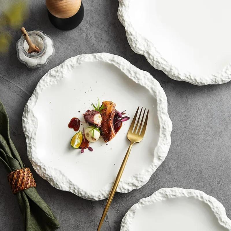 Rock Patterned Edge Ceramics Dining Plate Steak Plates Dessert Plate Sushi Plates Fruit Dish Salad Bowl Dim Sum Dish Snack Tray
