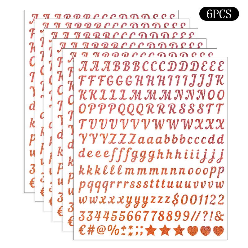 6 Sheets Craft Letter Stickers, 1080 PCS Glitter Script Alphabet A-Z Vinyl Self Adhesive For Gift Wrapping, Party Cards, Wedding