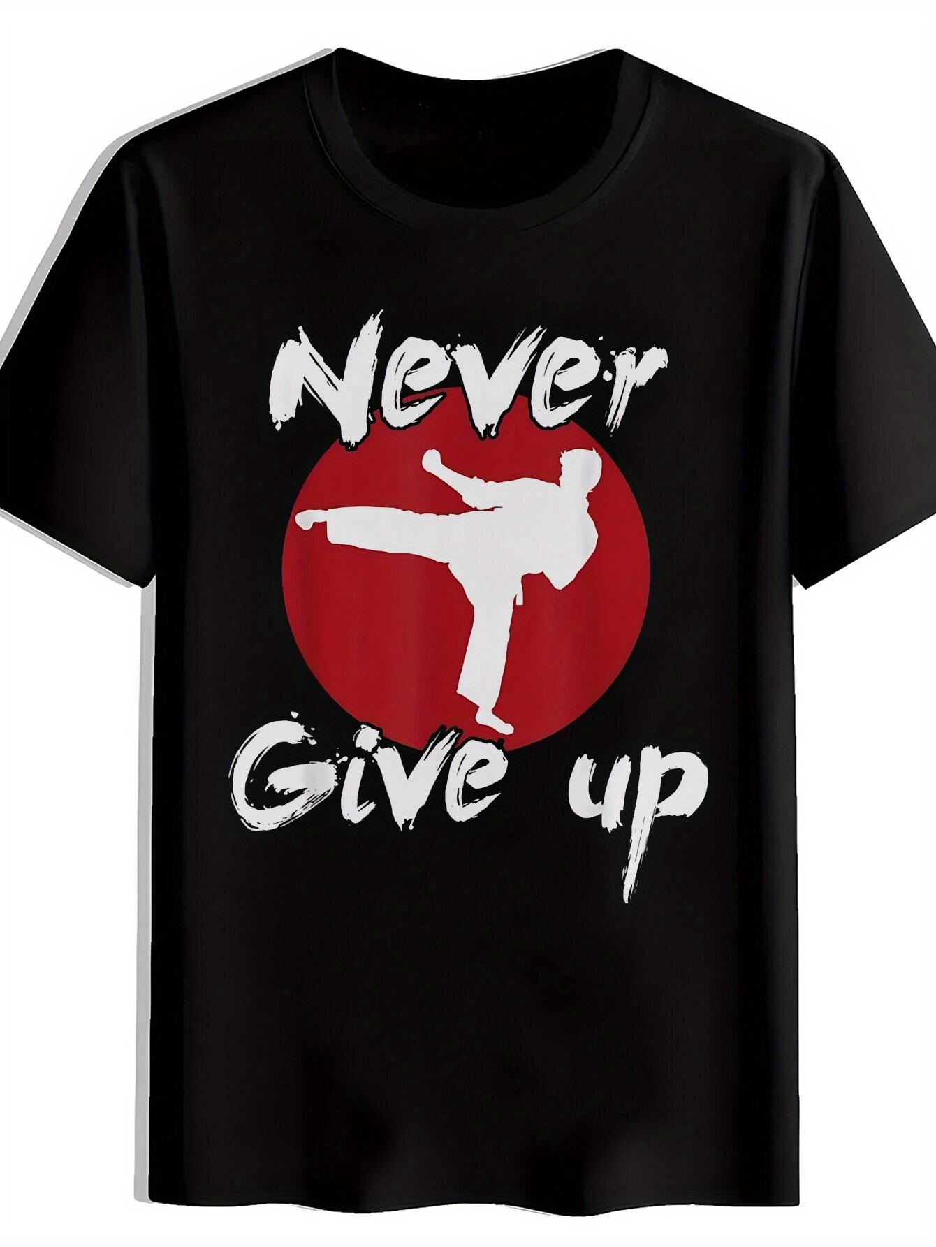 T-shirt Red Taekwondo Silhouette Graphic - Never Give Up Motivational Print XXXXL
