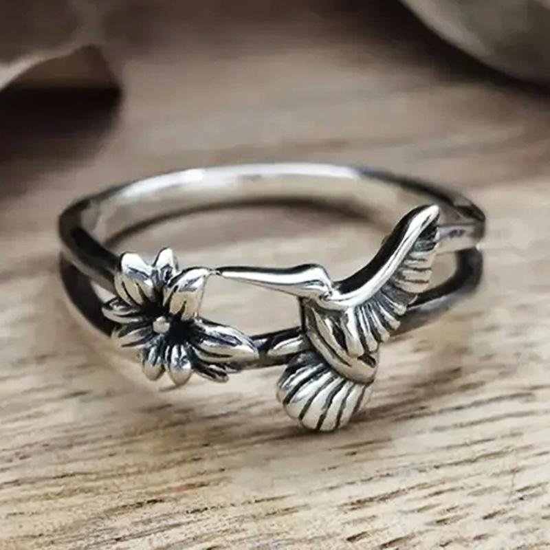 

Кольцо Huitan Creative Bird and Flower для женщин, античный цвет, забавные аксессуары для пальцев, повседневная одежда, украшения для вечеринок 7