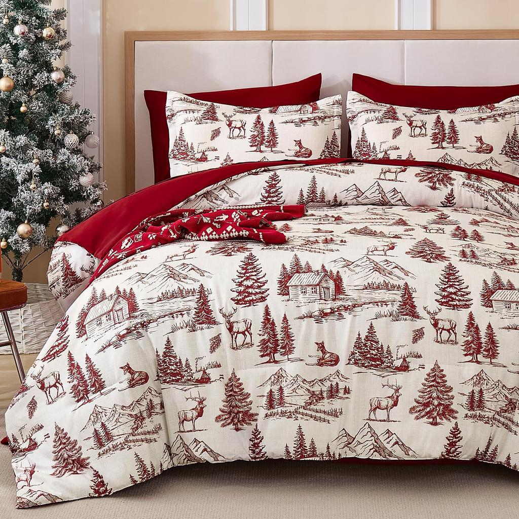 Christmas Day Large Print Quilt Cover Soft Three-Piece Bedding Kit