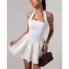 Women's Square Neck Sleeveless Mini Dress Slim Fit Mid Rise Elegant Flared Skirt Halter Party Dress Solid Backless Short Gown