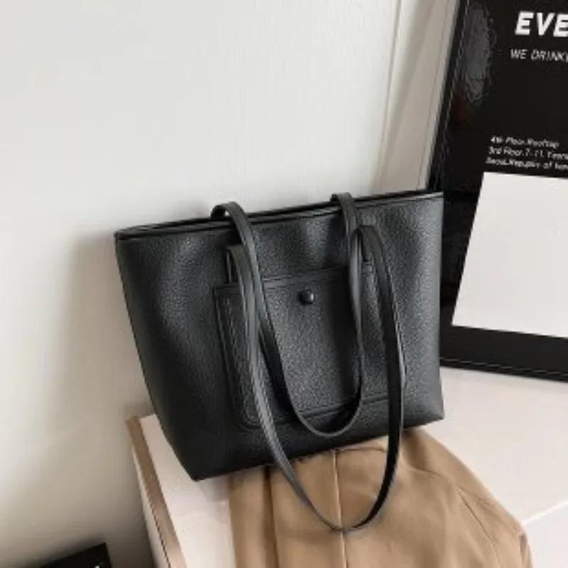 Simple solid PU shoulder bags with zipper large capacity high quality grace commute casual tote