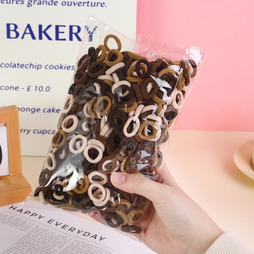 

500pcs Small Colorful Rubber Hairbands Girls Kid Basic Nylon Ponytail Holder Scrunchie Ealstic Headwear Ties Accessories coffee