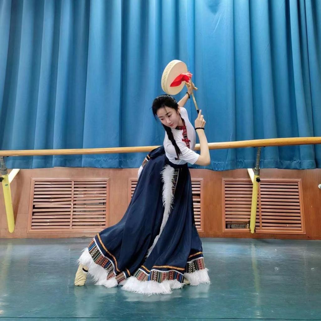 Tibetan Dance Costume: Ethnic Skirt & Top for Performance and Practice