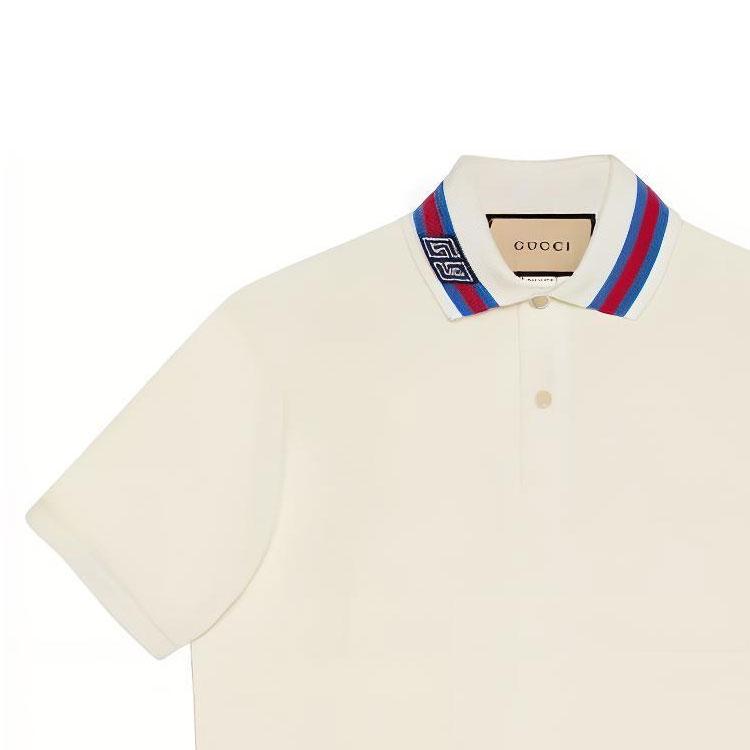 Gucci Decorated Square Gg Pearl Cotton Polo Shirt T Shirt Men's Ecru 768630-XJF45-9733