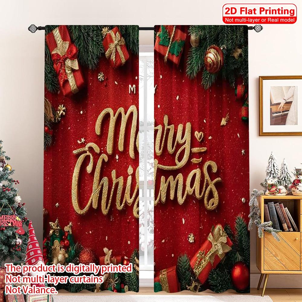

Set Of 2 Flat Printing Merry Christmas Window Curtains Polyester Without Electricity Family Curtain Machine Washable W100*H70(CM)-Grommet top&1PCS