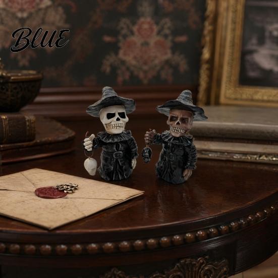 Wizard Skeleton Statue Gothic Figurine Small Resin Skull Statue Day of The Home Decor Dead Halloween Decoration for Shelf Desktop Office