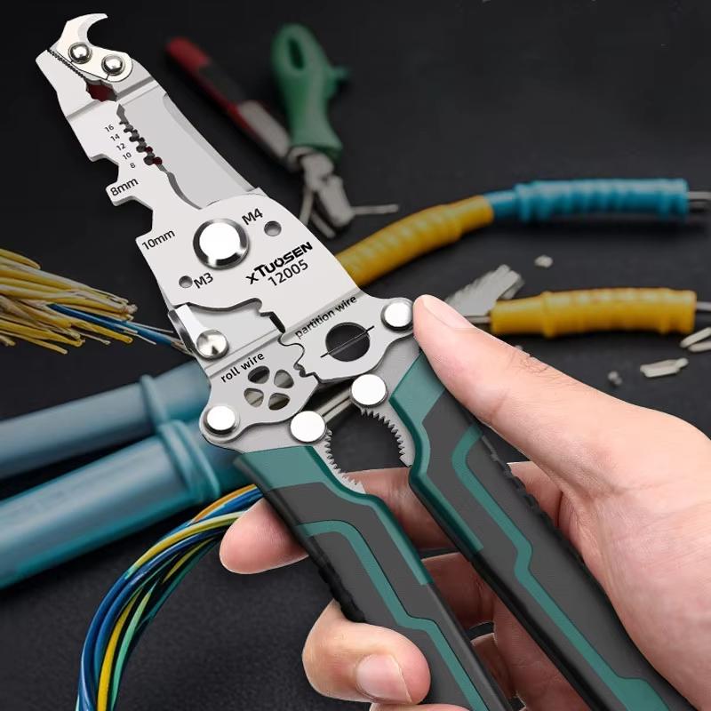 Upgrade cutting tool 1 piece multi-function folding wire stripper crimping pliers cable cutters