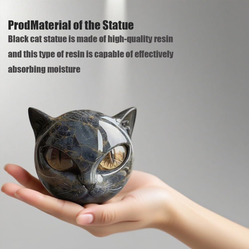 Crystal Healing Black Cat Stone Sculpture Resin Elegant Black Cat Figurine Collectors Item