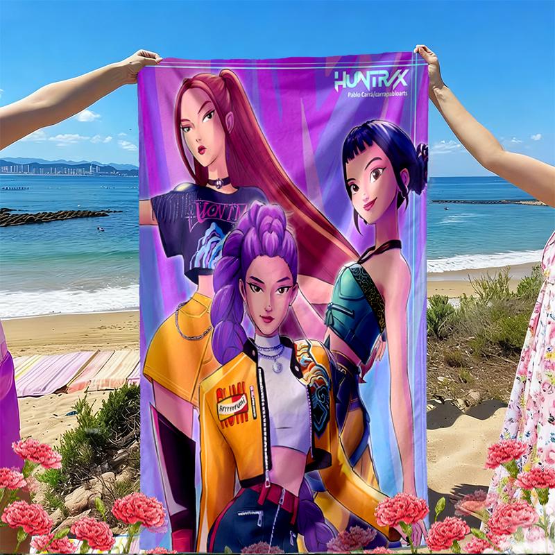 Ręcznik plażowy z nadrukiem KPop Demon Hunters, Wszechstronny lekki chłonny ręcznik plażowy do basenu, surfingu, jogi, łazienki, idealny prezent urodzinowy, świąteczny