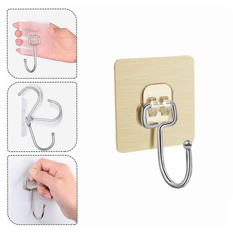 Large Sticky Hook Wall Hook Transparent Gold Seamless Stainless Steel Hook