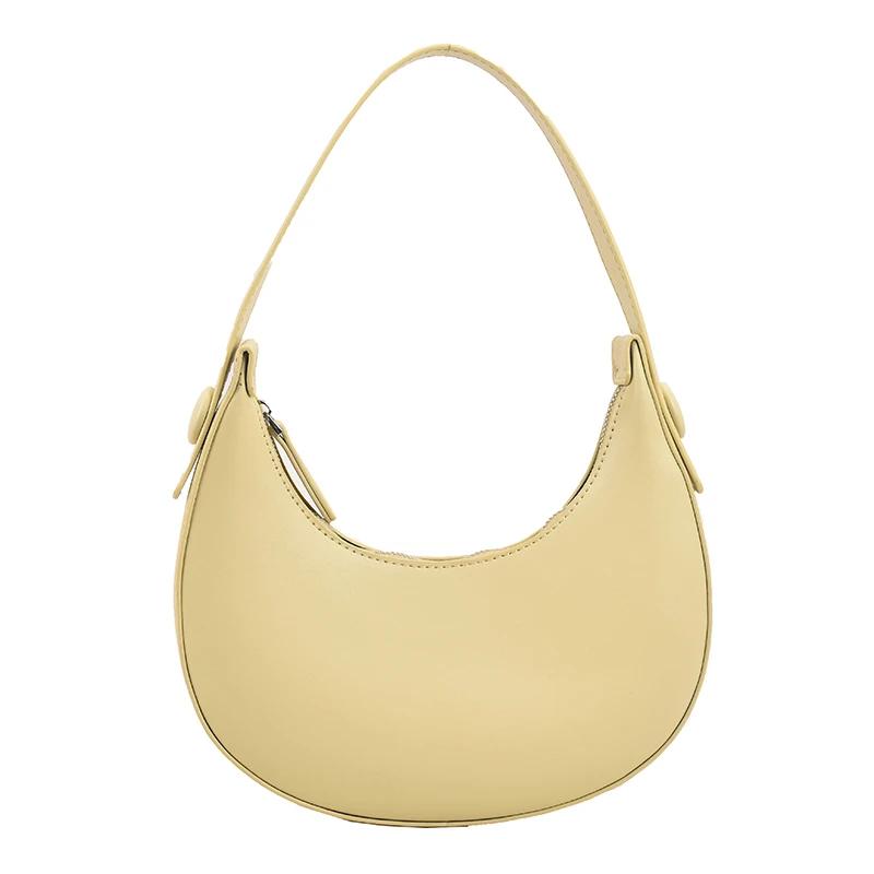 Quality PU Shoulder Bag for Women Solid Color Zipper Simple Bag