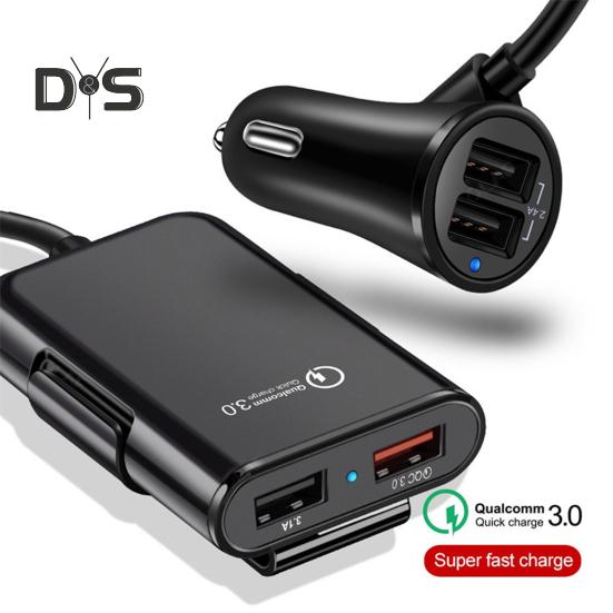 Car Charger QC3.0 3.1A 2.4A 4 USB 1.8M Cable Front Rear Seat Universal High Power 8A Fast Charge Automotive Charging Adapter Car Supplies