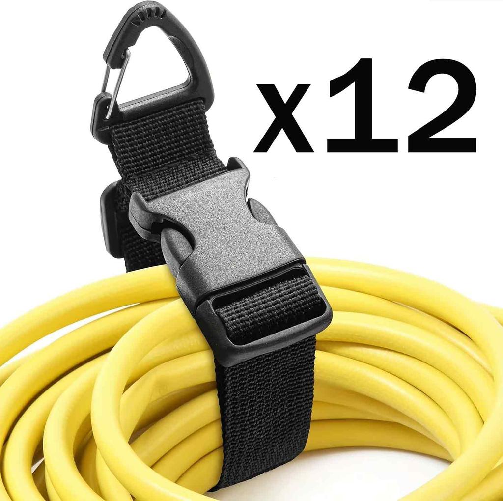 45cm Black Adjustable Extension Cord Organizer with 3-Axis Buckle - Heavy-Duty Storage Strap for Workshop & Garage Organization