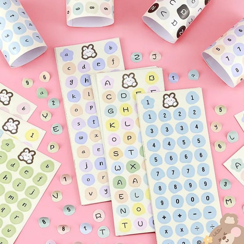 36Sheets Cute Colorful Number Letter Stickers Diy Stick Label Notebook Water Cup Decorative Journal Material Stickers