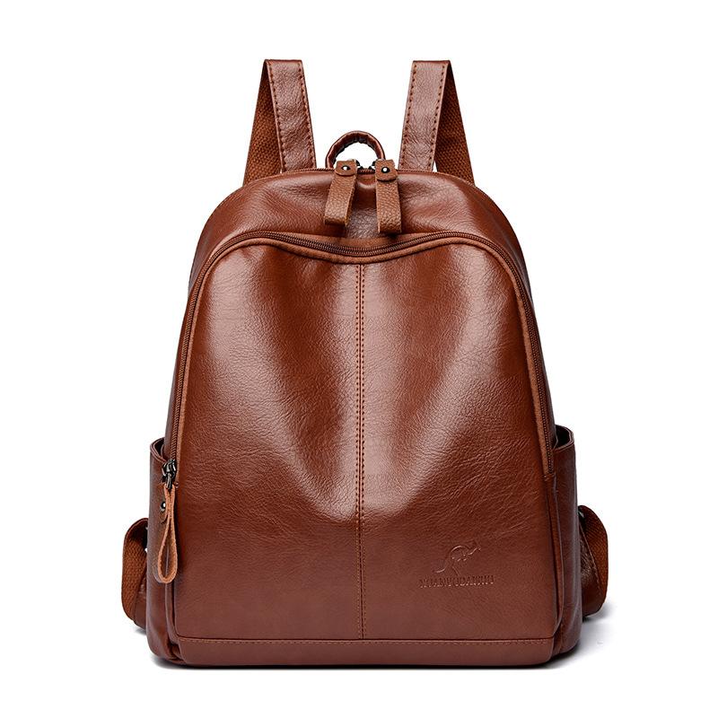 Koreanischer Neuer Stil Trendiger und Vielseitiger Rucksack aus Weichem Leder Studenten-Schultasche Lässige Reisetasche Damen-Tasche