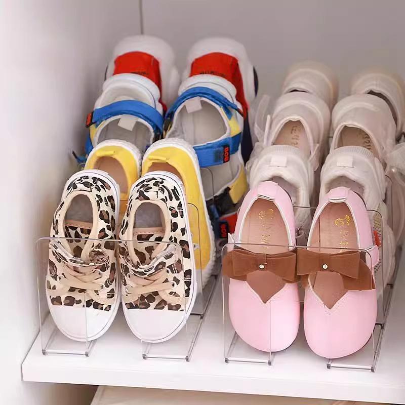 1pc Acrylic Children's Shoe Organizer, 4-compartment Transparent Shoe Rack,baby Shoe Dispenser Shelf, for Various Room Types