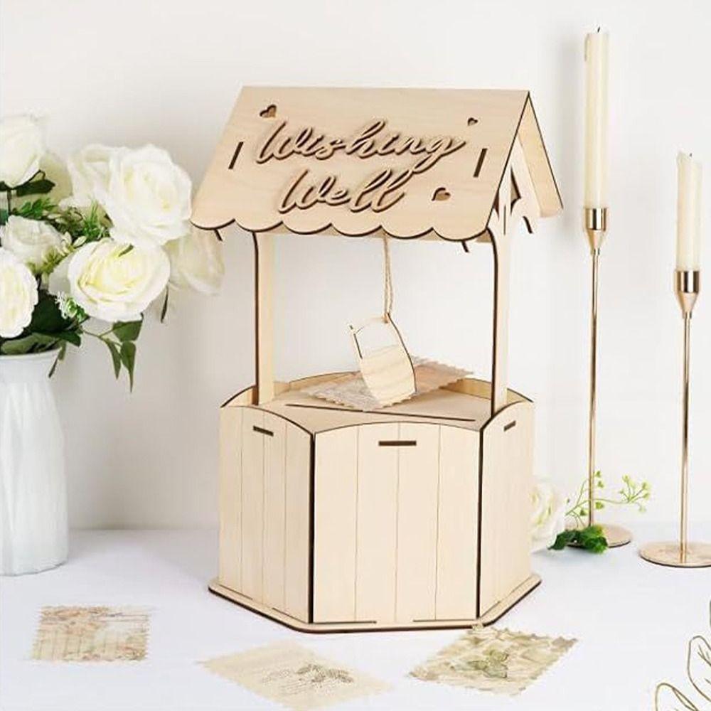 Natural Wishes Wedding Card Box Wood Craft Receiving Box Wooden Gift Card Box  Birthday Baby Shower
