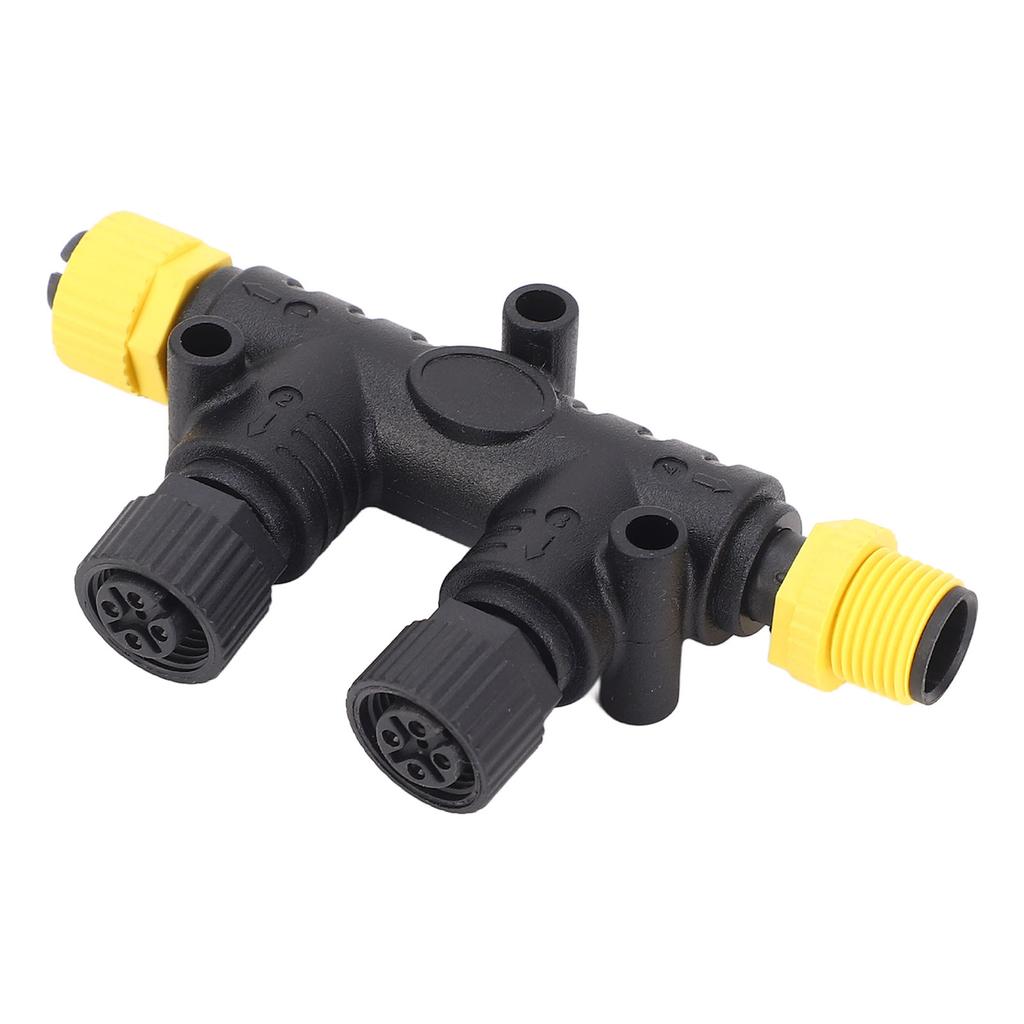 For NMEA 2000 2 Ports T Connectors IP67 Water Resistant Metal Nut M12 5 Pin Backbone Drop Cable Tee Connector for