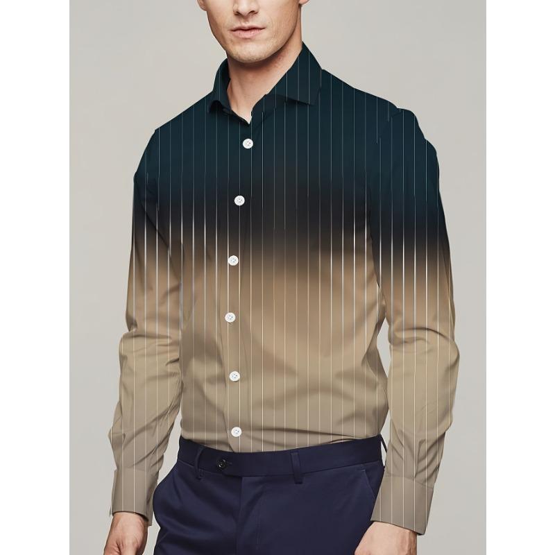 Business Casual Men's Line 3D Printed Shirt Formal Spring and Summer Lapel Long-sleeved XS-5XL Stretch Fabric Shirt 2024