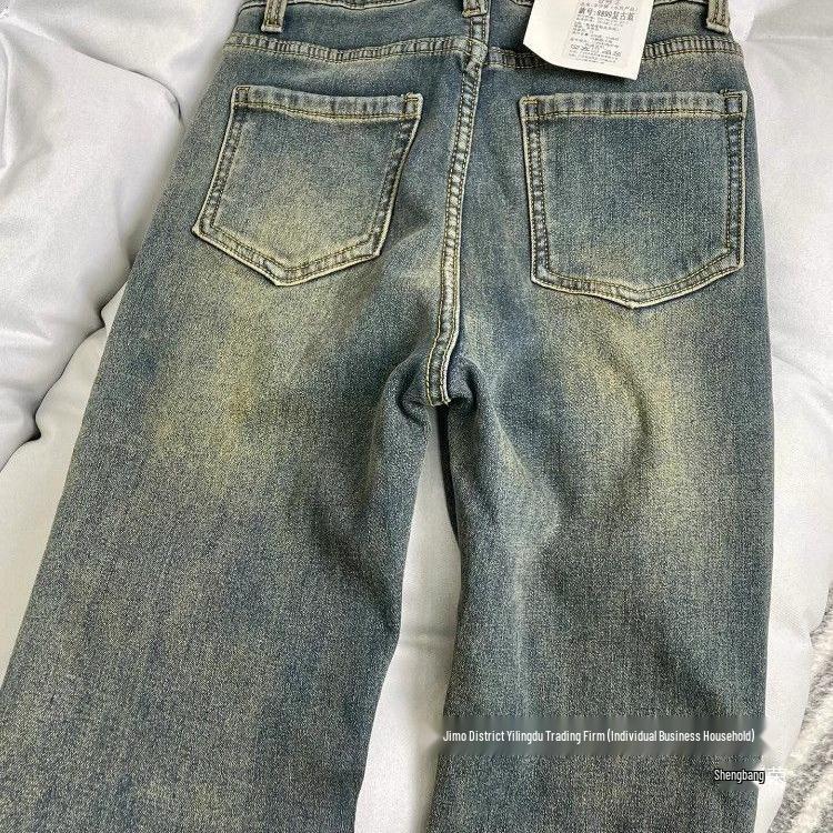 Women's Winter Retro Blue Fleece-Lined High-Waist Straight Leg Jeans - Plus Size, Hip-Covering Versatile Design