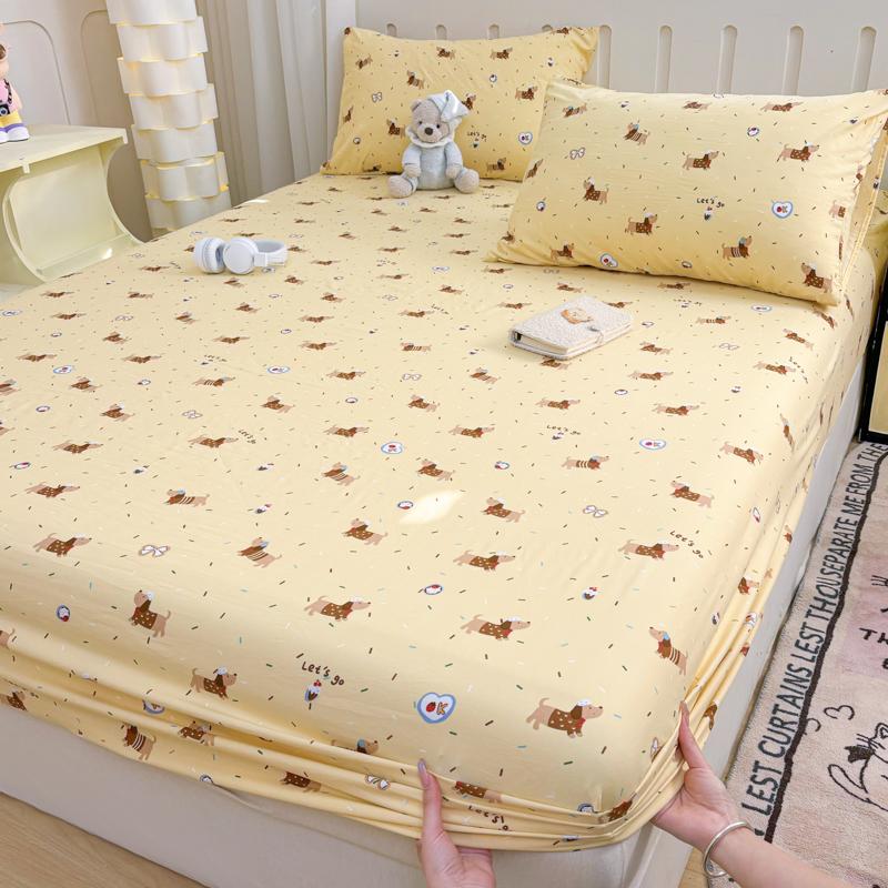 1pc Washed Cotton Bed Sheets with Elastic Single/Queen/King Cartoon Style Fitted Bed Sheet sabanas matrimoniales Sheets for Bed