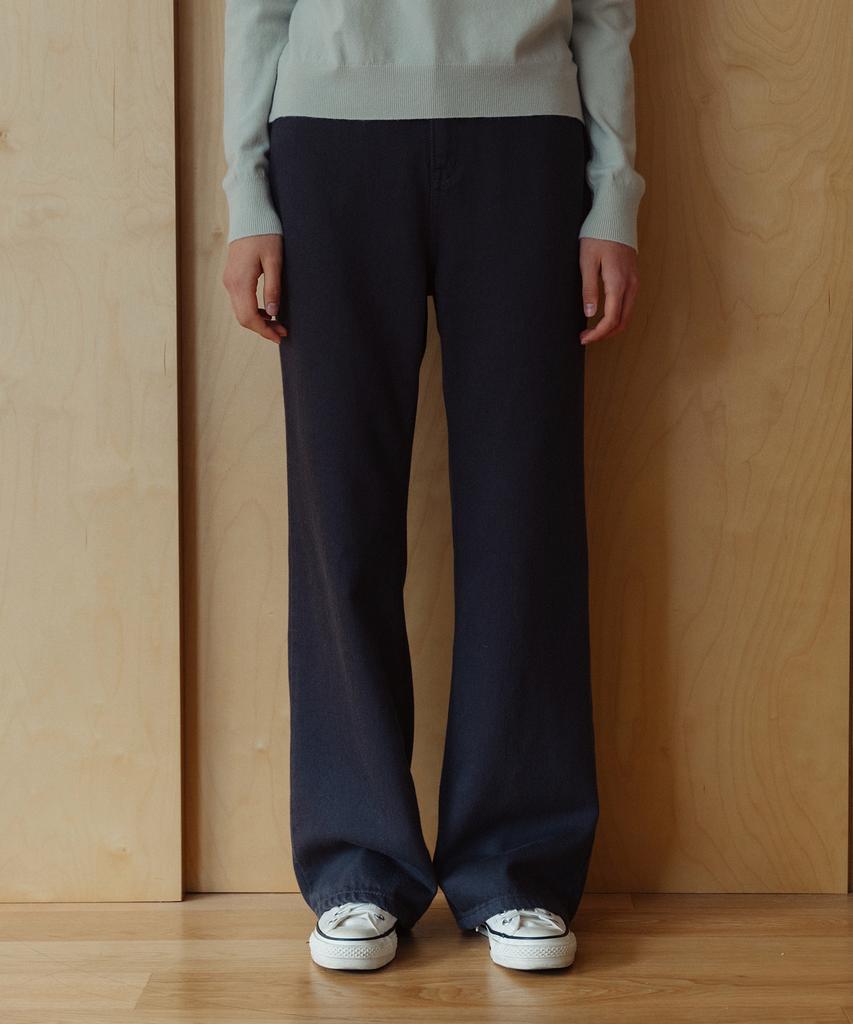 LAMINEZ Semi-Bootcut Cotton Pants - Charcoal