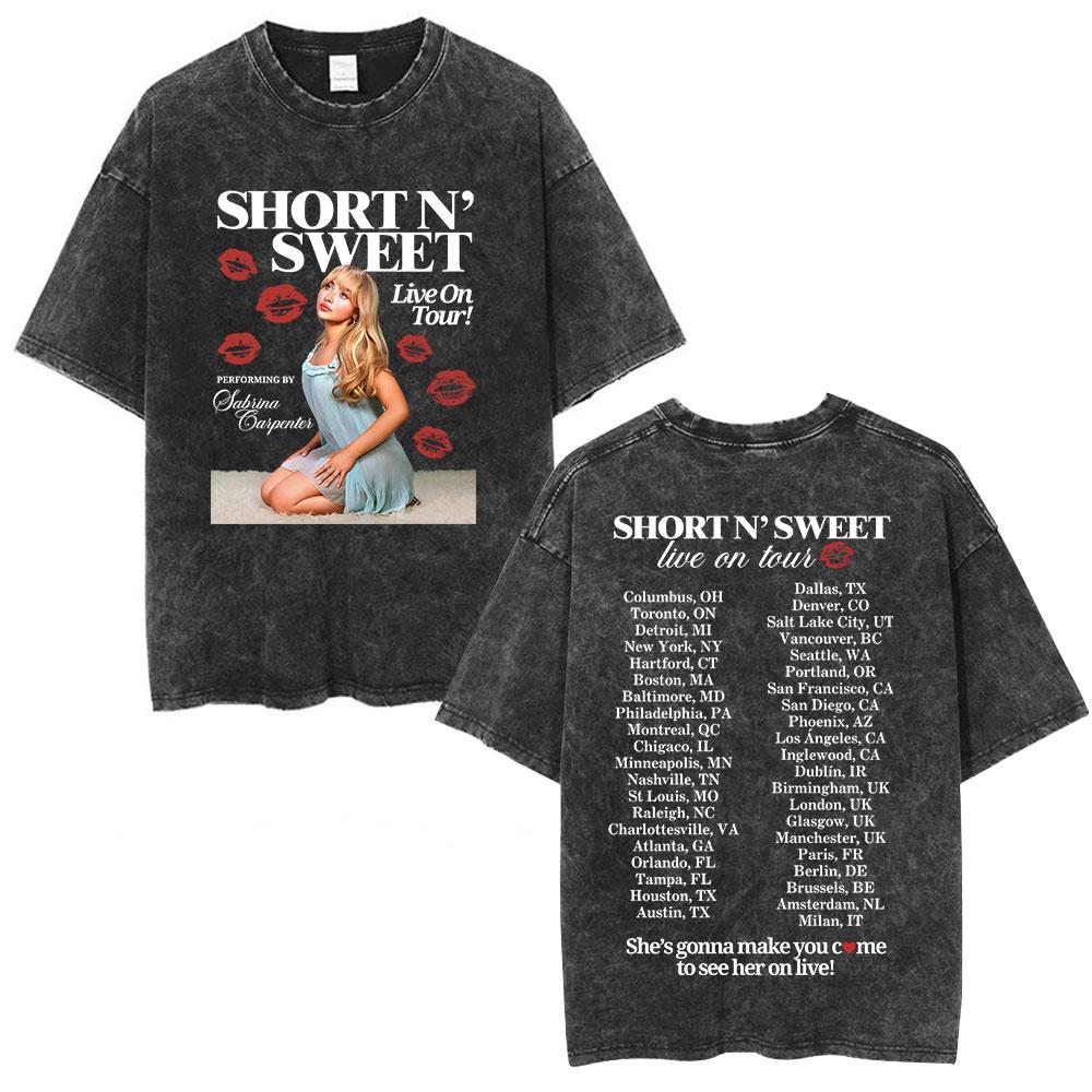 Sabrina Carpenter Short N Sweet Tour Washed Graphic Tshirt Men Women Summer Cotton Casual Oversized Short Sleeve T Shirts Tops
