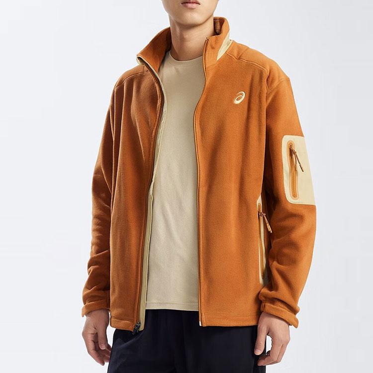 Asics Logo Print Color Block Retro Stand Collar Zip Comfortable Casual Sports Long Sleeve Jacket Men Jackets Brown 2031E443-200