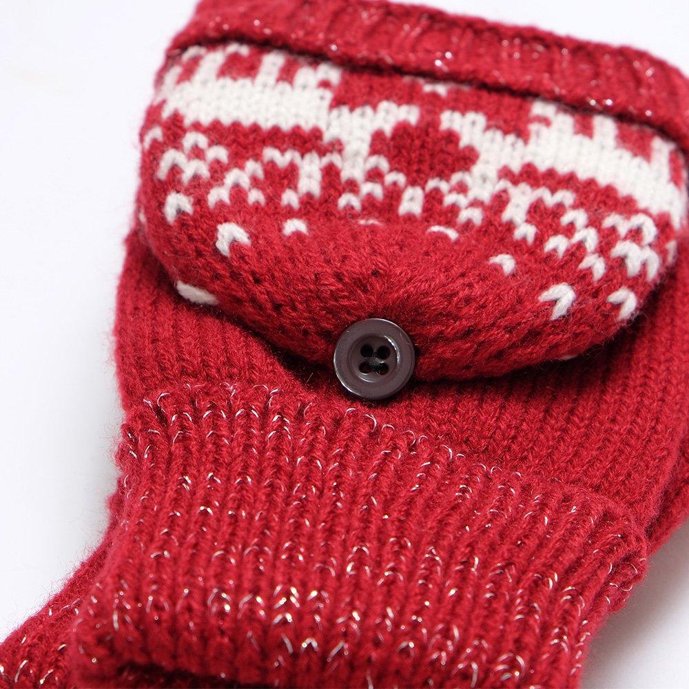 Mitten Gloves with Covers and Folded a Winter Reindeer Charcoal Size F [2-Way] Women's Cuffs, Classic! Print, Gray,