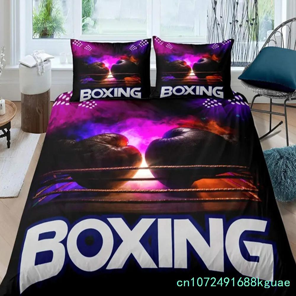 Boxing Bedding Set Red Boxing Gloves Pattern Comforter Cover Sports Theme Duvet Cover Room Pugilism Games Bedding Collection