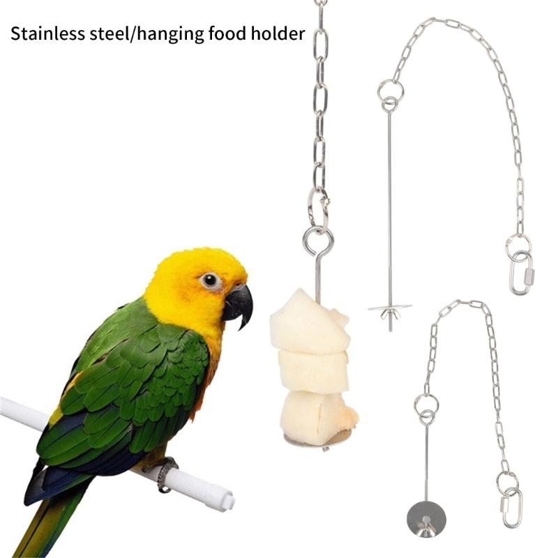 Stainless Steel Hanging Chicken Feeders with Adjustable Chain and Vegetable Skewers for Bird Cage Enrichment and Foraging Stimulation