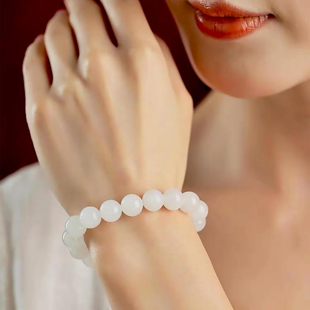 Bracelet made of white natural carefully high diameter 22 good with bead threading wire and New gift 8mm [TANAKA YA] jade, stone, selected, quality,