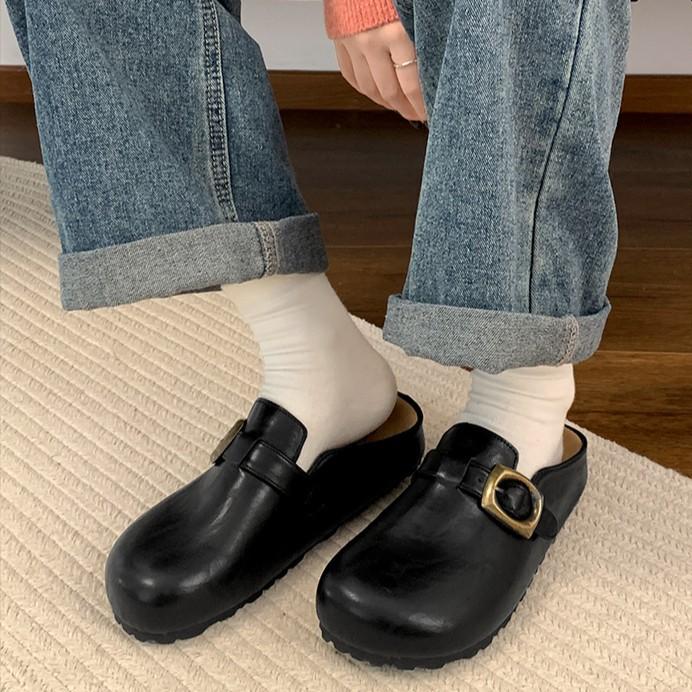 Fashion and lightweight retro brown inner height-increasing flat-soled Birkenstocks women's 2025 new spring and autumn one-pedal bag head slippers