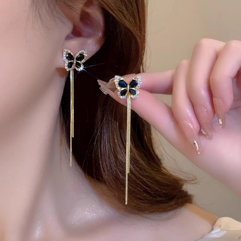 Luxury Fashion Two Ways To Wear Long Butterfly Tassel Stud Earrings For Women