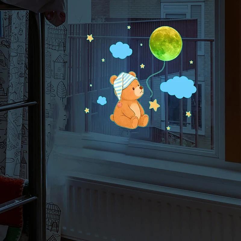 Glow-In-The-Dark Bear Toilet Stickers Self-Adhesive Removable Decal Wall Sticker Home Decor Car Sticker Luminous Effects