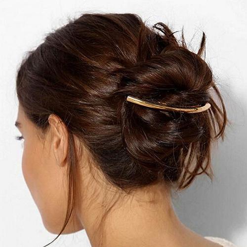 Women's Metal Golden Tone Silver Plated Tube Shape Barrette Hair Clips Hairgrip