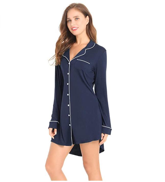 Women's Modal Long-Sleeve Nightgown, Cardigan Style Pajamas, Hot Seller