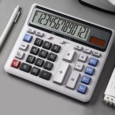 1 Set Electronic Calculator Dual Power Battery 12-Digit Desktop Calculator with Large LCD Display for Home Office