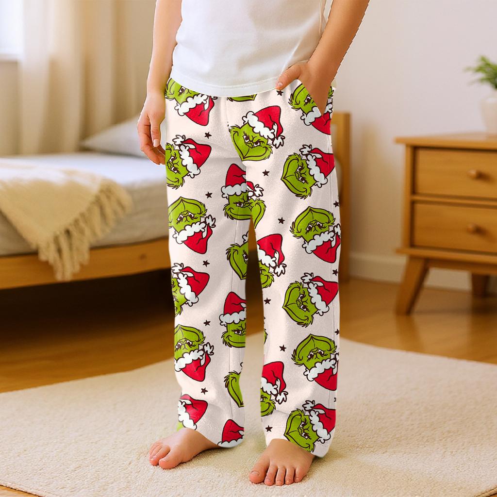 Children's Versatile Christmas  Print Pocket Plush Casual Pants Pajama Pants Home Pants